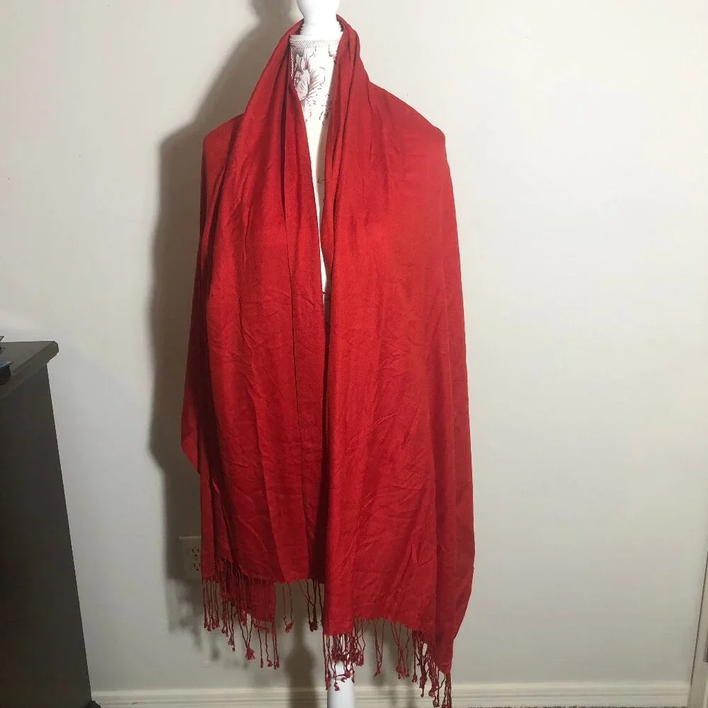 ❤️ Vintage Red Pashmina & Silk Scarf | Made in Nepal | Artsy Bohemian Timeless